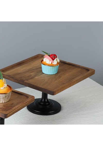Ahşap Yüksek Ayak Tepsisi Cupcake Standı Düğün Dekorasyonu Için Dekoratif Tepsiler 25 Cm Kahverengi (Yurt Dışından)