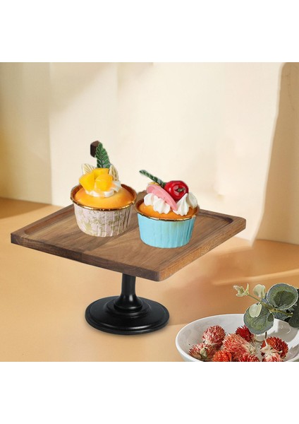 Ahşap Yüksek Ayak Tepsisi Cupcake Standı Düğün Dekorasyonu Için Dekoratif Tepsiler 25 Cm Kahverengi (Yurt Dışından)
