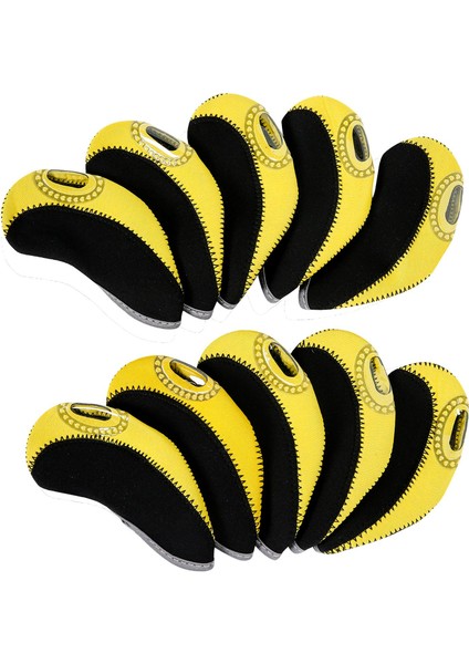 10pcs Golf Ütüler Kafa Kapağı Seti Golf Kulübü Başlıklar Çift Renk Su Geçirmez Siyah Sarı (Yurt Dışından) fiyatları