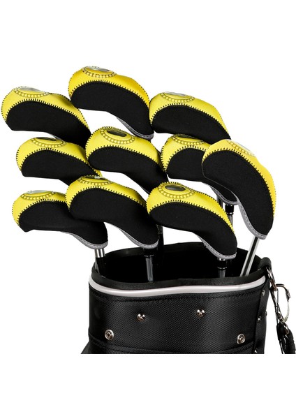 10pcs Golf Ütüler Kafa Kapağı Seti Golf Kulübü Başlıklar Çift Renk Su Geçirmez Siyah Sarı (Yurt Dışından) fırsatları