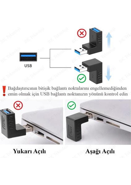 USB 3.0 Aşağı Açılı Konnektör Erkek Dişi 90 Derece Uzatma Adaptörü