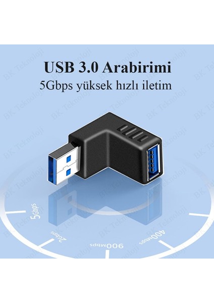 USB 3.0 Aşağı Açılı Konnektör Erkek Dişi 90 Derece Uzatma Adaptörü