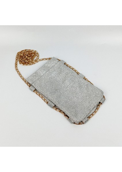 Woody Cord Işıltılı Zincirli Kadın Telefon Çantası - Gümüş Rengi