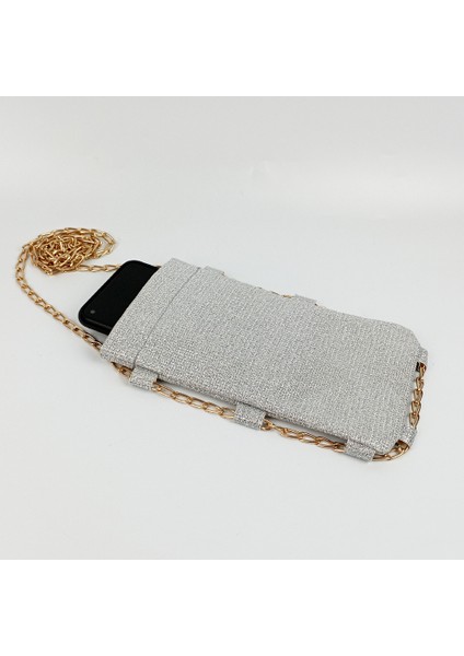 Woody Cord Işıltılı Zincirli Kadın Telefon Çantası - Gümüş Rengi fiyatları