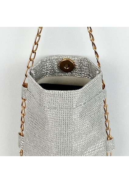 Woody Cord Işıltılı Zincirli Kadın Telefon Çantası - Gümüş Rengi fırsatları