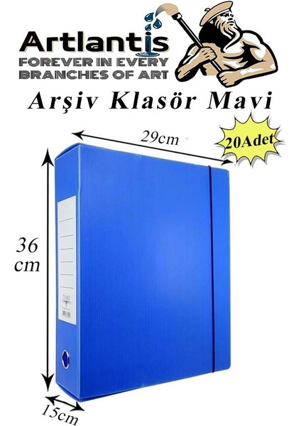 Mavi Arşiv ve Proje Kutusu 29X36X15CM 20 Adet Arşiv Klasörü Lastikli Plastik Arşiv Klasörü Büro Okul Sınıf