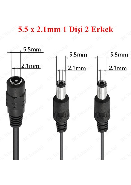 BK Teknoloji Dc Güç 5.5x2.1mm 1 Dişi-2 Erkek Jack Kablo Çoklayıcı