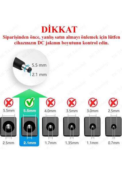 BK Teknoloji Açma Kapama Anahtarlı Dc 5.5x2.1 mm Dişi-Erkek Güç Kablosu