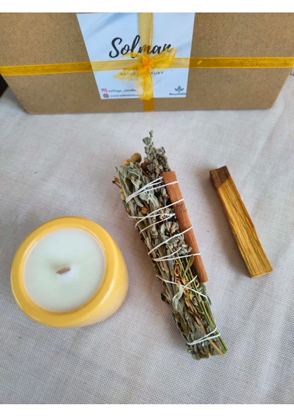 Sandal Ağacı & Ylang Ylang Kokulu Soya Mum Palo Santo Ağaç Tütsü Adaçayı Lavanta Üzerlik Tütsüsü Set