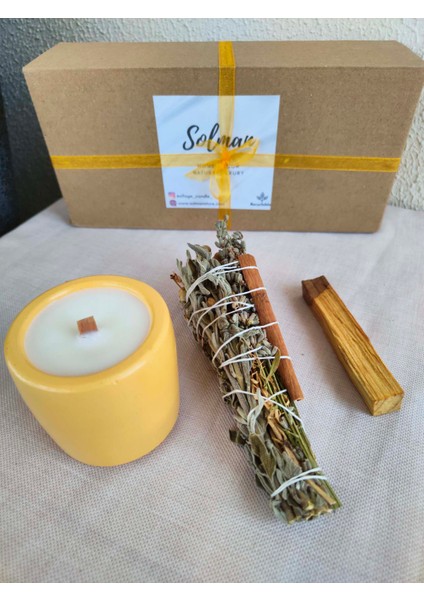 Sandal Ağacı & Ylang Ylang Kokulu Soya Mum Palo Santo Ağaç Tütsü Adaçayı Lavanta Üzerlik Tütsüsü Set