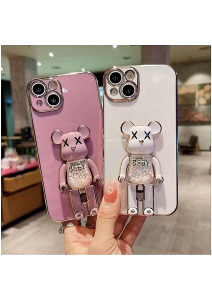 Iphone 14 Glossy Yumuşak Ayıcıklı Boncuklu Stantlı Kapak fiyatları