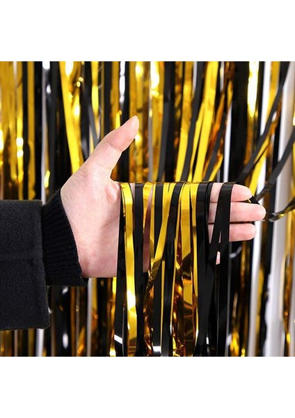 Altın Siyah Renk Kapı Perdesi Folyo Dekor Süsü 2 mt Yükseklik 1 mt Genişlik Hallow