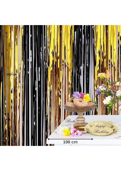 Altın Siyah Renk Kapı Perdesi Folyo Dekor Süsü 2 mt Yükseklik 1 mt Genişlik Hallow fiyatları