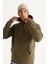 Erkek Haki Standart Fit Normal Kesim Içi Polarlı 3 Iplik Kapüşonlu Kanguru Cepli Pamuklu Sweatshirt 3