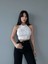 Kadın Ekru Zincir ve Taş Detaylı Omzu Açık Halter Yaka Triko Top Crop Bluz 2