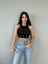 Kadın Siyah Zincir ve Taş Detaylı Omzu Açık Halter Yaka Triko Top Crop Bluz 1
