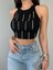 Kadın Siyah Zincir ve Taş Detaylı Omzu Açık Halter Yaka Triko Top Crop Bluz 2