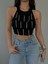 Kadın Siyah Zincir ve Taş Detaylı Omzu Açık Halter Yaka Triko Top Crop Bluz 3