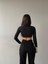 Kadın Siyah Beli Zincir ve Taş Detaylı Crop Bluz Kaşkorse Kumaş 4