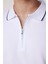 Erkek Polo Yaka Slim Fit Pamuk Fermuarlı Pike Beyaz Tişört 3