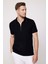 Erkek Polo Yaka Slim Fit Pamuk Fermuarlı Pike Siyah Tişört 2