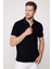 Erkek Polo Yaka Slim Fit Pamuk Fermuarlı Pike Siyah Tişört 3