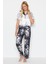 Kadın Saten Crop Gömlek Pantolon Pijama Takımı 9066 Beyaz/siyah 1