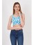 23256430 Triko Desenli Askılı Kare Yaka Atlet Mavı 3