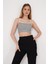 23254291 Kaşkorse Ince Askılı Çizgi Desen Crop Atlet Sıyah 1