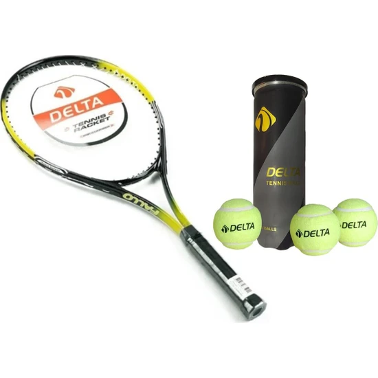 Delta Fallo 27 İnç L2 Grip Yetişkin Tenis Raketi + Çantası + Vakumlu Tüp 3 Adet Tenis Maç Topu Seti