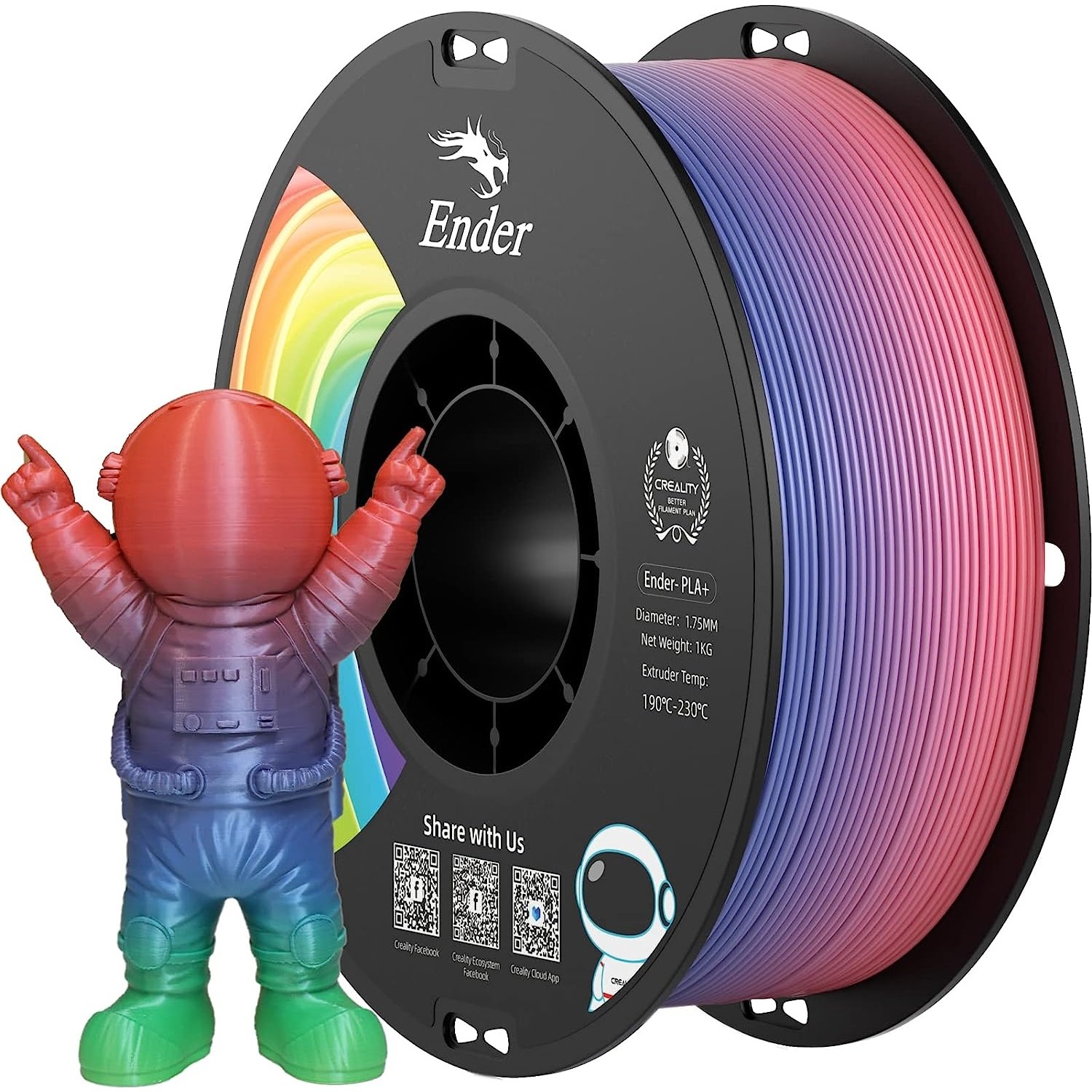Creality Ender PLA+ Filament Gökkuşağı 1.75MM 1kg Renkli Yüksek Baskı Kalitesi Sağlayan Malzeme