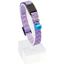 Pet Tag Art Güvenlik Kilitli Ayarlanabilir Pembe Mavi Beyaz Zikzak Desenli  Yumuşak Doku Kedi Boyun Tasması 22-30 cm