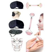 KFC Home 2'li Set Pembe Kuvars Jade Roller Göz Uyku Bandı Premium Pembe Yüz Masaj Aleti