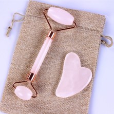 KFC Home Pembe Kuvars Taşı Cilt Masaj Aleti ve Gua Sha Bakım Seti