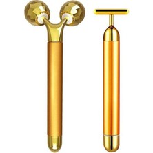 KFC Home Titreşimli Yüz Masaj Kalemi 2 Li Set Germanyun 3D Rulo V Bar T Bar 24K