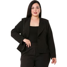 Disentis Modest Büyük Beden Yaka Detaylı Vatkalı Astarsız Kısa Siyah Ceket