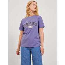 Jjxx Sıfır Yaka Baskılı Mor Kadın T-Shirt 12243543