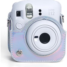 Instax Mini 12 Makine Uyumlu Silver Parlak Deri Kılıf