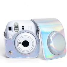 Instax Mini 12 Makine Uyumlu Silver Parlak Deri Kılıf