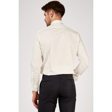 Romano Botta Erkek Kırık Beyaz Düz Slim Fit Uzun Kol Gömlek