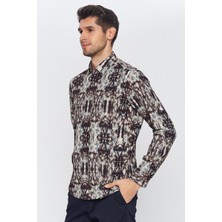 Romano Botta Erkek Kahverengi Multicolor Desenli Slim Fit Uzun Kol Gömlek