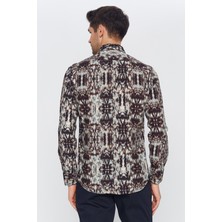 Romano Botta Erkek Kahverengi Multicolor Desenli Slim Fit Uzun Kol Gömlek
