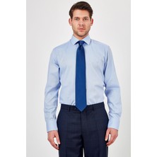 Romano Botta Erkek Mavi Desenli Slim Fit Uzun Kol Gömlek