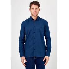 Romano Botta Erkek Koyu Lacivert Desenli Slim Fit Uzun Kol Gömlek