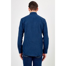 Romano Botta Erkek Koyu Lacivert Desenli Slim Fit Uzun Kol Gömlek