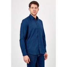 Romano Botta Erkek Koyu Lacivert Desenli Slim Fit Uzun Kol Gömlek