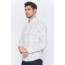 Romano Botta Erkek Beyaz-Gri Desenli Slim Fit Uzun Kol Gömlek
