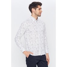 Romano Botta Erkek Beyaz-Gri Desenli Slim Fit Uzun Kol Gömlek