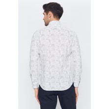 Romano Botta Erkek Beyaz-Gri Desenli Slim Fit Uzun Kol Gömlek