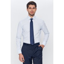 Romano Botta Erkek Açık Mavi-Beyaz Çizgili Slim Fit Uzun Kol Gömlek